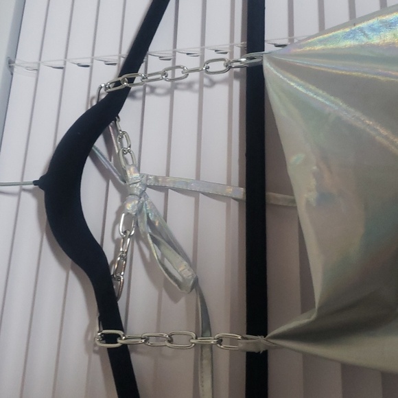 SHEIN Women's Holographic Drawstring Side Chain Strap Crop Halter Top- Small - Picture 9 of 11